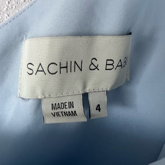 Sachin & Babi Keely One-Shoulder Satin Gown Size 4 Ice Blue - Picture 4 of 10